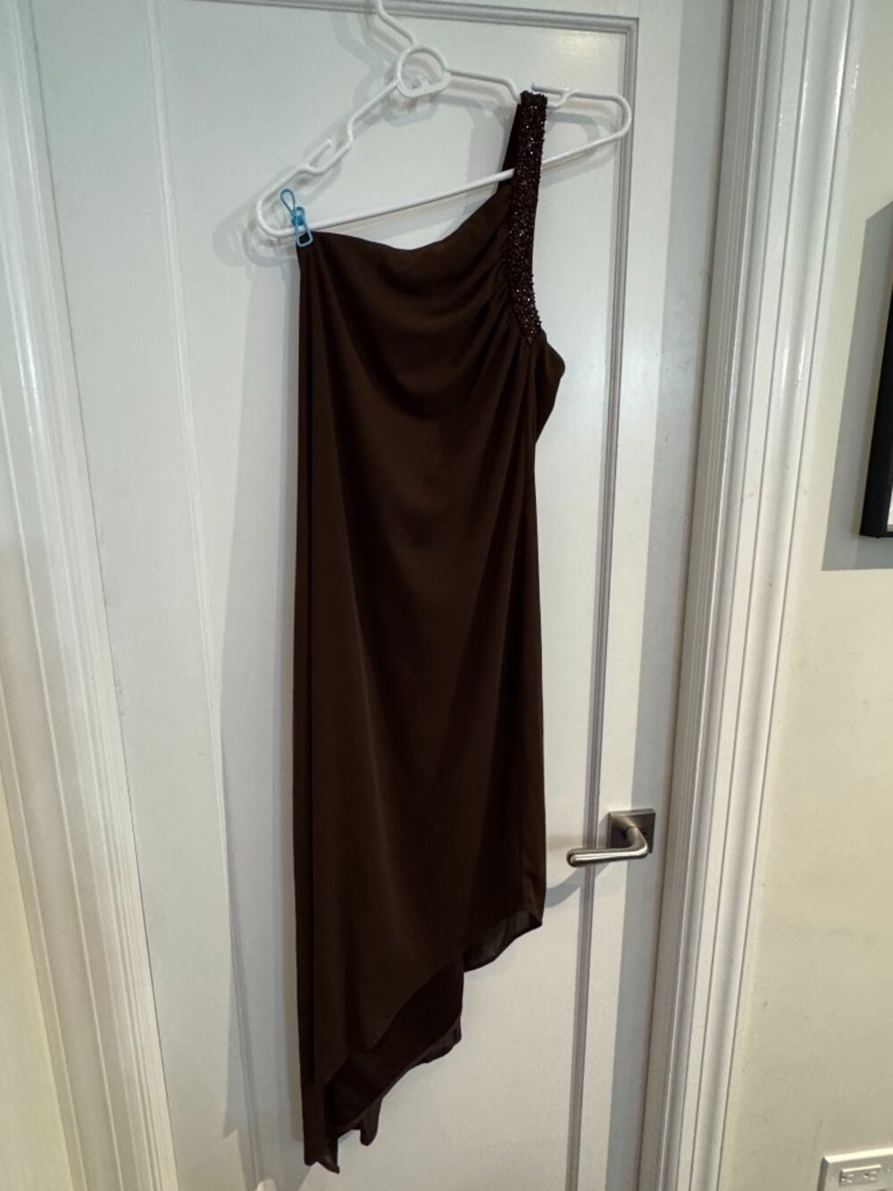 Cache One-Shoulder Beaded Brown Dress — Size 6